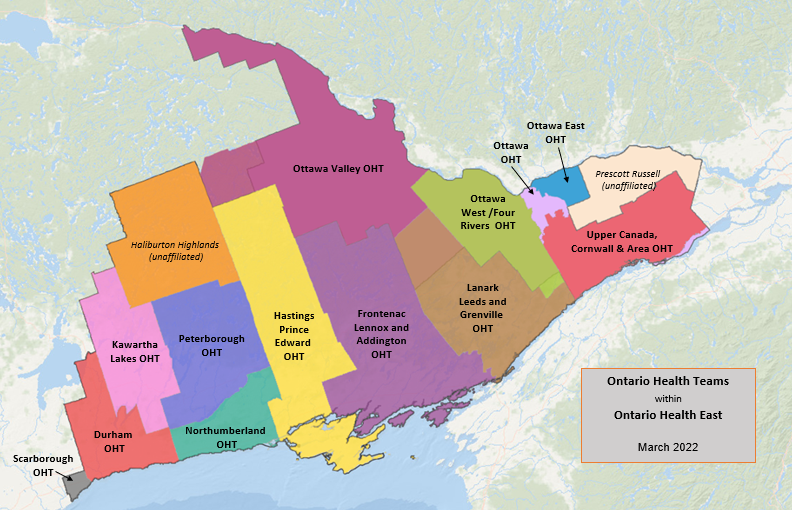 Map of Ontario Health Teams across Eastern Ontario